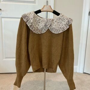 Zara Brown Sweater with Floral Collar